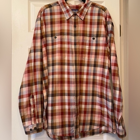 Patagonia Flannel Plaid Long Sleeve Shirt  Men’s XL Organic Cotton Brown Tan - Picture 2 of 9